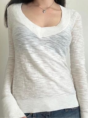 NWT🔥Express White Fitted Slub Knit Crewneck Lightweight Sweater | Sz M